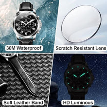 Load image into Gallery viewer, Taxau Men s Wrist Watches Big Face Black Leather Strap Chronograph Analog Vintage Classic Mens Dress Watch Waterproof Relojes para Hombres
