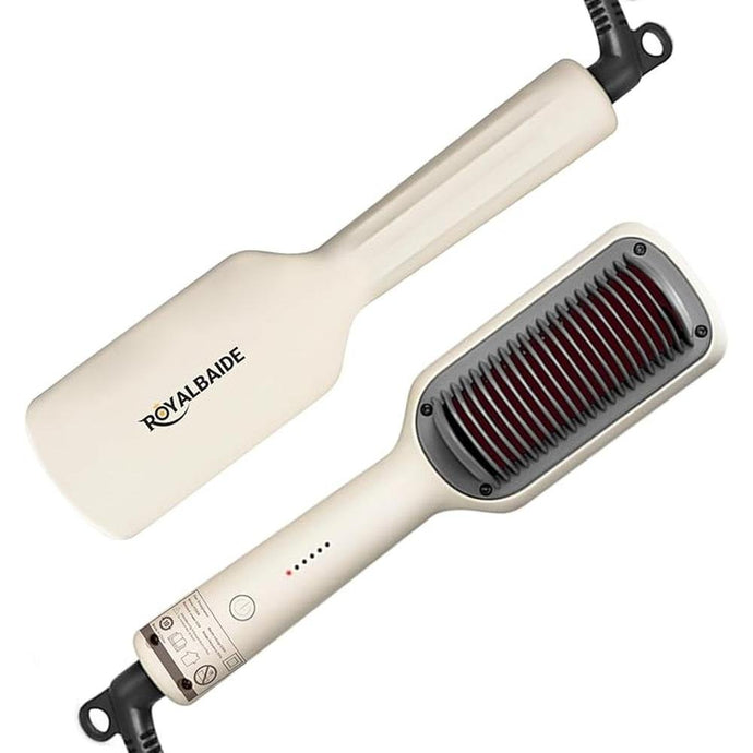 Hair Straightener Brush, Flat Iron and Hair Brush 2-in-1, Anti-Scald, Fast Heating, 5 Temp Settings (130?-200?), Professional Salon at Home, Wider Comb for Even Straightening