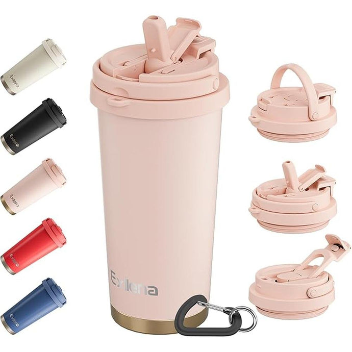 16oz Tumbler with 3 in 1 Lid - Travel Coffee Tumbler - 100% Leakproof and Spill Proof for Hot and Cold Drink - Coffee Mug for Travel, Office, School...(Pink)