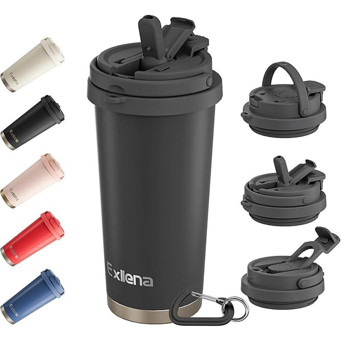 16oz Tumbler with 3 in 1 Lid - Travel Coffee Tumbler - 100% Leakproof and Spill Proof for Hot and Cold Drink - Coffee Mug for Travel, Office, School...(Black)