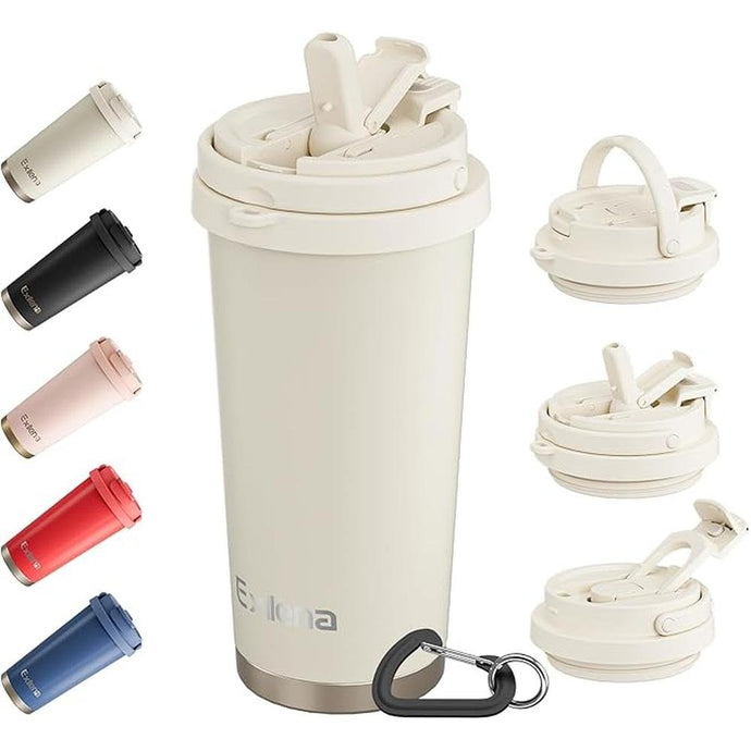 16oz Tumbler with 3 in 1 Lid - Travel Coffee Tumbler - 100% Leakproof and Spill Proof for Hot and Cold Drink - Coffee Mug for Travel, Office, School...(Beige)