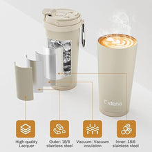 Load image into Gallery viewer, 16oz Tumbler with 3 in 1 Lid - Travel Coffee Tumbler - 100% Leakproof and Spill Proof for Hot and Cold Drink - Coffee Mug for Travel, Office, School...(Beige)
