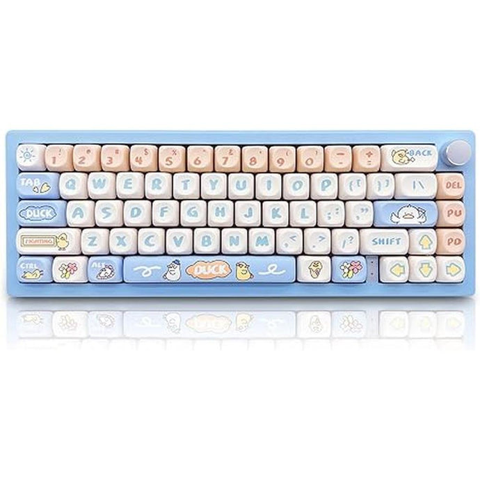 Cute Duck Keyboard Keycaps,MOA Profile 139 Keys Custom Keycaps Set Thick PBT Dye Sublimation Kawaii Round Key Cap for Cherry MX Switch 75% 60% 100-Percent Mechanical Gaming Keyboard