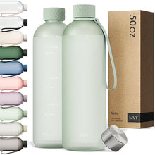 Load image into Gallery viewer, KIVY Large Water Bottle 50oz [Lightweight &amp; Shatterproof] Fits Backpack &amp; Cupholder for Travel, Sports, School - Extra large bottle no straw - 1.5 Liter bottles - 50oz Water bottle Green

