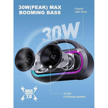 Load image into Gallery viewer, Portable Bluetooth Speaker, 30W Peak, 12H Playtime, IPX5 Waterproof with Light, TWS Pairing, Wireless Speaker for Home/Party/Outdoor/Beach, Birthday Gift (Black)

