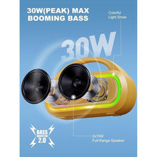 Load image into Gallery viewer, Portable Bluetooth Speaker, 30W (Peak) Wireless Speaker for Outdoor, Up to 12H Playtime, IPX5 Waterproof with Light, TWS Pairing, for Home/Party/Outdoor/Beach, Birthday Gift (Peach Fuzz)
