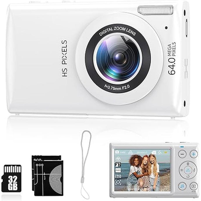 Digital Camera White Vlogging Camera 32GB Card 4K Video 2.8