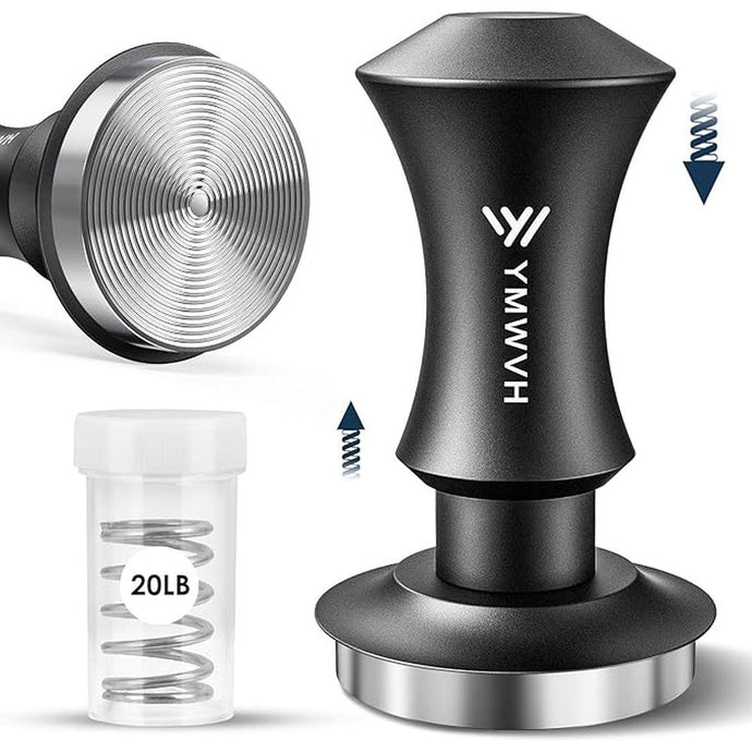 58.5mm Coffee Tamper, Spring-loaded Espresso Tamper with 20lbs/30lbs Replacement Springs - Anodized Aluminum Handle and 100% Stainless Steel Ripple Base