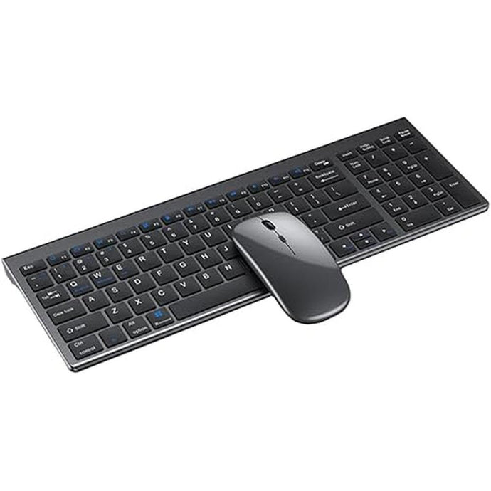 Slim Rechargeable Bluetooth Keyboard and Mouse Set for Laptop Computer 2.4G USB Wireless Keyboard and Mouse Combo (Gray)