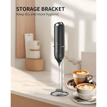 Load image into Gallery viewer, CIRCLE JOY Milk Frother Hanheld with Stand, Electric Coffee Frother, Battery Operated Hand Frother Wand Drink Mixer Mini Foamer for Matcha Lattes Cappuccino, Kitchen Gifts, Black
