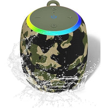Load image into Gallery viewer, Bluetooth Speaker, Portable Wireless with IPX6 Waterproof, 15W Stereo Sound TWS Pairing, Bluetooth 5.3, LED Lights, 12H Playtime Shower Speakers for Home Outdoor Party Beach(Camouflage)
