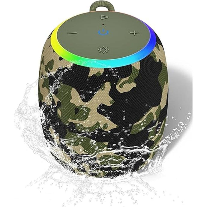 Bluetooth Speaker, Portable Wireless with IPX6 Waterproof, 15W Stereo Sound TWS Pairing, Bluetooth 5.3, LED Lights, 12H Playtime Shower Speakers for Home Outdoor Party Beach(Camouflage)