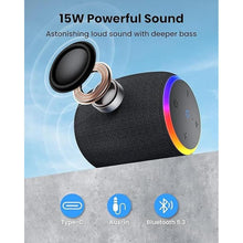 Load image into Gallery viewer, Bluetooth Speaker, Portable Wireless with IPX6 Waterproof, 15W Stereo Sound TWS Pairing, Bluetooth 5.3, LED Lights, 12H Playtime Shower Speakers for Home Outdoor Party Beach(Camouflage)

