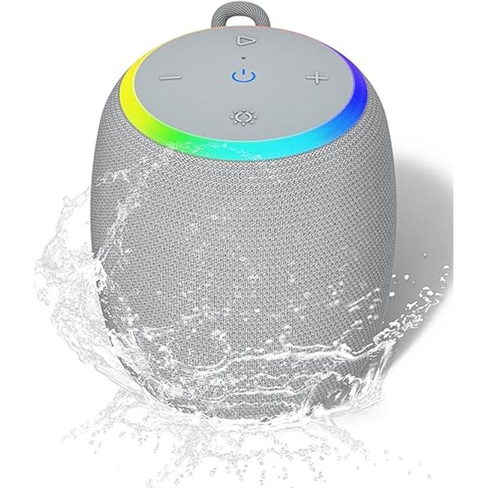 Bluetooth Speaker, Portable Wireless with 15W Stereo Sound, IPX6 Waterproof, Blue Tooth 5.3, LED Light, TWS Pairing, 12H Playtime Shower Speakers for Home Outdoor Party Beach(Gray)