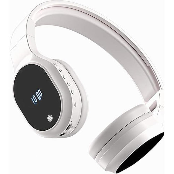 FM Radio Headphones, Wireless Radio Headset for Mowing Cycling Jogging Portable Radio with 400mAh Rechargeable Battery LED Display Easy to Use, 3.5mm Jack, Gifts for Seniors Elderly(White)