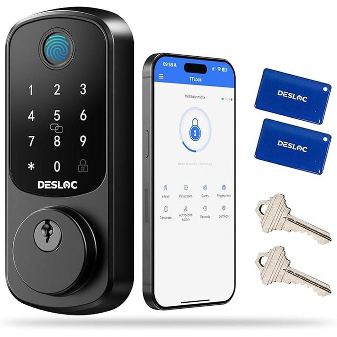 DESLOC Smart Door Lock B200, Smart Deadbolt Lock, Keyless Entry Door Lock, Fingerprint Deadbolt Smart Lock, Smart Locks for Front Door, App Control, Touchscreen Keypad Deadbolt, 12-Month Battery, IP54