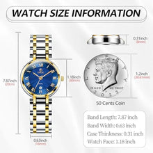 Load image into Gallery viewer, Taxau Waterproof Watches for Women Ladies Dress Watch for Small Wrist Quartz Stainless Steel Women Watch with Date Silver Gold Two Tone Watch Blue Face Dainty Wristwatches Roman Number
