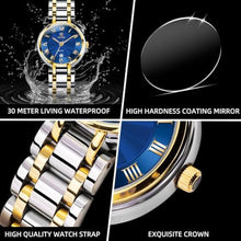 Load image into Gallery viewer, Taxau Waterproof Watches for Women Ladies Dress Watch for Small Wrist Quartz Stainless Steel Women Watch with Date Silver Gold Two Tone Watch Blue Face Dainty Wristwatches Roman Number
