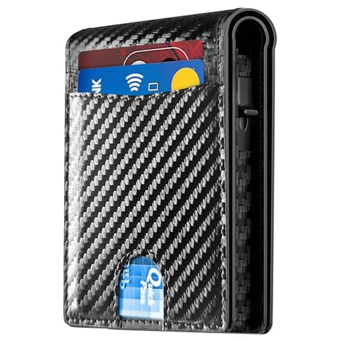 2025 Wallet for Men - RFID Blocking [Functional & Practical] Bifold Slim Minimalist Credit Card Holder Pop Up Wallet Metal Case with Cash Slot, Front Pocket with ID Window, Gift Boxed (Carbon Fiber)