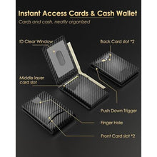 Load image into Gallery viewer, 2025 Wallet for Men - RFID Blocking [Functional &amp; Practical] Bifold Slim Minimalist Credit Card Holder Pop Up Wallet Metal Case with Cash Slot, Front Pocket with ID Window, Gift Boxed (Carbon Fiber)
