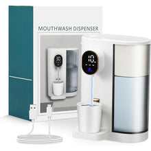 Load image into Gallery viewer, Automatic Mouthwash Dispenser for Bathroom,20.29 Fl Oz Smart MouthWash Dispenser for Kids and Adult with Magnetic Cups, 4 Dispensing Levels,LED Screen,Wall Mounted Dispenser,USB Rechargeable
