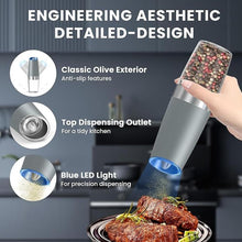 Load image into Gallery viewer, Gravity Electric Salt and Pepper Grinder set of 2, Automatic Salt And Pepper Grinder Set, Adjustable Roughness, Battery Powered, LED Light, 2 Pack, (Light Grey)
