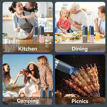 Load image into Gallery viewer, Gravity Electric Salt and Pepper Grinder set of 2, Automatic Salt And Pepper Grinder Set, Adjustable Roughness, Battery Powered, LED Light, 2 Pack, (Grey)
