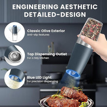 Load image into Gallery viewer, Gravity Electric Salt and Pepper Grinder set of 2, Automatic Salt And Pepper Grinder Set, Adjustable Roughness, Battery Powered, LED Light, 2 Pack, (Grey)
