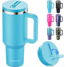 Load image into Gallery viewer, 40 oz Tumbler with Handle and Flip Straw Lid - Upgraded Insulated Traveler Tumblers with Lids Straws Vacuum Leak Proof Stainless Steel 40oz Cup Mug Gifts for Men Women Him Her (Pool)
