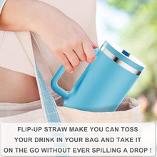 Load image into Gallery viewer, 40 oz Tumbler with Handle and Flip Straw Lid - Upgraded Insulated Traveler Tumblers with Lids Straws Vacuum Leak Proof Stainless Steel 40oz Cup Mug Gifts for Men Women Him Her (Pool)
