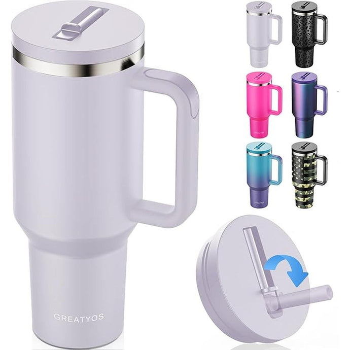 40 oz Tumbler with Handle and Flip Straw Lid - Upgraded Insulated Traveler Tumblers with Lids Straws Vacuum Leak Proof Stainless Steel 40oz Cup Mug Gifts for Men Women Him Her (Orchid)