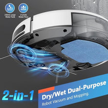 Load image into Gallery viewer, Robot Vacuum and Mop, 2 in 1 Robotic Vacuum Cleaner with Schedule, App/Voice, Slim Mopping Vacuum Robot with Watertank and Dustbin, Self-Charging, Easy of Use, Ideal for Hard Floor, Pet Hair, Carpet
