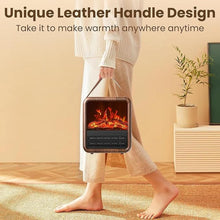 Load image into Gallery viewer, Small Portable Space Heater for Indoor use with Realistic 3D Flame, Mini Electric Fireplace Heater with Thermostat, 1500W/750W PTC Ceramic Heating, Tip-Over Safety Switch, Walnut
