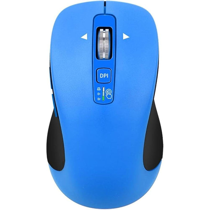 Wireless Bluetooth Mouse (USB + BT1 + BT2), Full Size, 4-Way Scrolling, Multi-Device Silent Mouse for Computer, Laptop, iPad, MacBook (Blue)