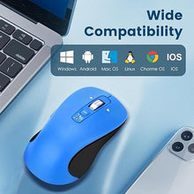 Load image into Gallery viewer, Wireless Bluetooth Mouse (USB + BT1 + BT2), Full Size, 4-Way Scrolling, Multi-Device Silent Mouse for Computer, Laptop, iPad, MacBook (Blue)
