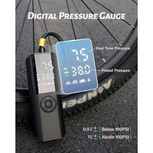 Load image into Gallery viewer, BG01 Portable Bike Tire Air Pump for Presta, Schrader, Dunlop Valve, Fast Inflation 150Psi Electric Bicycle Inflator with Digital Pressure Gauge Suitable for Road Bike, Mountain Bike, E-Bike
