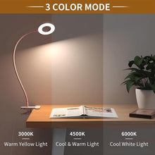 Load image into Gallery viewer, iZELL Desk Lamp, [3 Color Modes &amp; 10 Brightness] LED Reading Light with Clamp, Flexible Gooseneck Book Light for Kids Reading Book in Bed at Night Clip on Table, Headboard, Dorm - 15.8‘’ Pink
