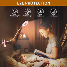 Load image into Gallery viewer, iZELL Desk Lamp, [3 Color Modes &amp; 10 Brightness] LED Reading Light with Clamp, Flexible Gooseneck Book Light for Kids Reading Book in Bed at Night Clip on Table, Headboard, Dorm - 15.8‘’ Pink
