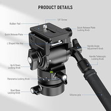 Load image into Gallery viewer, NEEWER Tripod Fluid Head with +/-7° Leveling Base (?48mm), Metal Mini Pan Tilt Video Head Mount with Arca Type QR Plate, Telescopic Handle for Compact Video Camera DSLR Camera, Max Load 11lb/5kg, GM35
