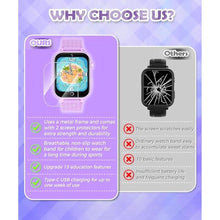 Load image into Gallery viewer, TGFBH Kids Smart Watch for Girls Age 5-12 Toys with 26 Games 2 Screen Protectors HD Touchscreen Video Camera Music Player Pedometer Learn Card Audiobook Toddler Watches Boys Birthday Gifts (Purple)
