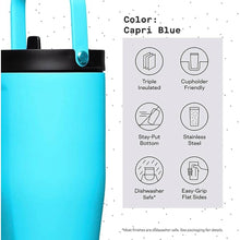 Load image into Gallery viewer, Corkcicle Go Cup XL Insulated Tumbler with Lid and Straw, Capri Blue, 30 oz – Reusable Water Bottle Keeps Beverages Cold for 12hrs – Cupholder Friendly Tumbler, Leak-Proof Design
