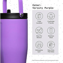 Load image into Gallery viewer, Corkcicle Go Cup XL Insulated Tumbler with Lid and Straw, Varsity Purple, 30 oz – Reusable Water Bottle Keeps Beverages Cold for 12hrs – Cupholder Friendly Tumbler, Leak-Proof Design
