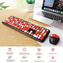 Load image into Gallery viewer, Wireless Keyboard and Mouse Combo, Colorful Ergonomic Full Size Retro Low-Noise Keyboard with Cute keycaps, Compatible with Windows, PC, Perfer for Home and Office Keyboards (Black)
