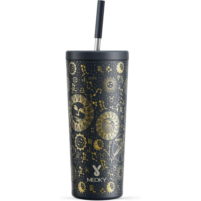 Meoky 24 oz Insulated Tumbler with Lid and Straw, Stainless Steel Vacuum Insulated Tumbler, Keeps Cold for 24 Hours, 100% Leak Proof, Fits in Car Cup Holder (Tarot)