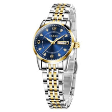 Load image into Gallery viewer, Taxau Womens Watches for Small Wrist Watches for Women Dress Ladies Watch Water Resistant Stainless Steel Analog Quartz Silver-Gold Watch with Date Blue Face Elegant Reloj para Mujer
