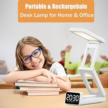 Load image into Gallery viewer, Desk Lamp Rechargeable Cordless Portable Table Lamp LED Alarm Clock Display 10000mAh Battery Operated USB-C Cable 3 Level Brightness for Dorm Study Office Bedroom Travel
