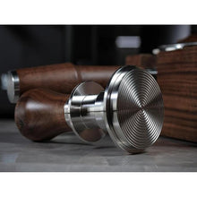 Load image into Gallery viewer, Calibrated Espresso Tamper 58mm Walnut, Auto-Leveling and 30lb Spring Loaded Design Stainless Steel Ripple Base Coffee Tamper with 20lb / 25lb / 30lbs Replacement Springs (58.3mm)
