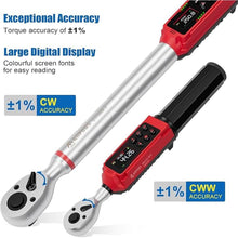 Load image into Gallery viewer, 3/8&quot; &amp; 1/2&quot; Digital Torque Wrench Set, (0.66-44.3 Ft.lb/0.9-60 Nm) &amp; (3.8-250.8 Ft.lb/5.1-340 Nm), 8Pcs Electronic Torque Wrench Set with Vibration Handle, ±1% Accuracy for Bike, Moto, Car
