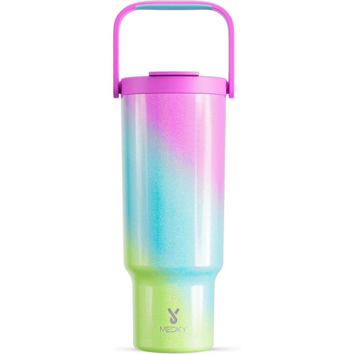 Meoky 40 oz Tumbler with Handle and Straw, Insulated Water Bottle, Stainless Steel Travel Mug, Keeps Cold for 34 Hours, 100% Leak Proof, Fits in Car Cup Holder (Fairytale)