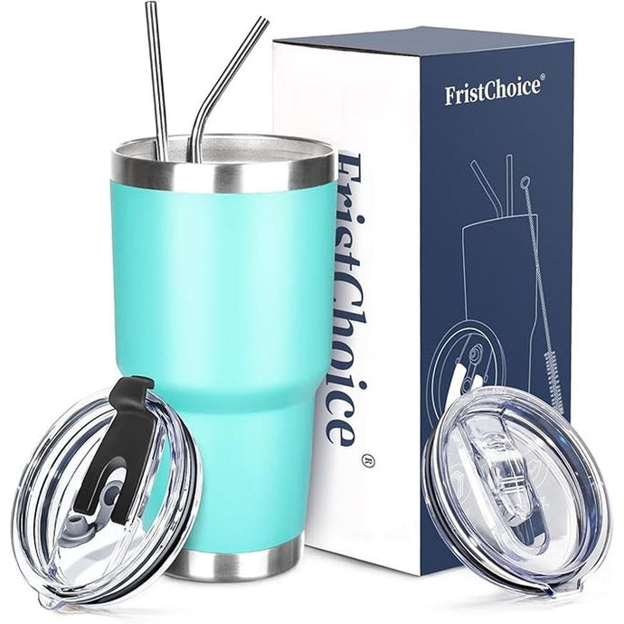 30 oz Tumbler with Lids and Straws Double Wall Vacuum Insulated Tumbler Cup,Stainless Steel Leak-proof Thermal Tumbler Powder Coated Travel Coffee Mug for Cold and Hot Drinks,Teal